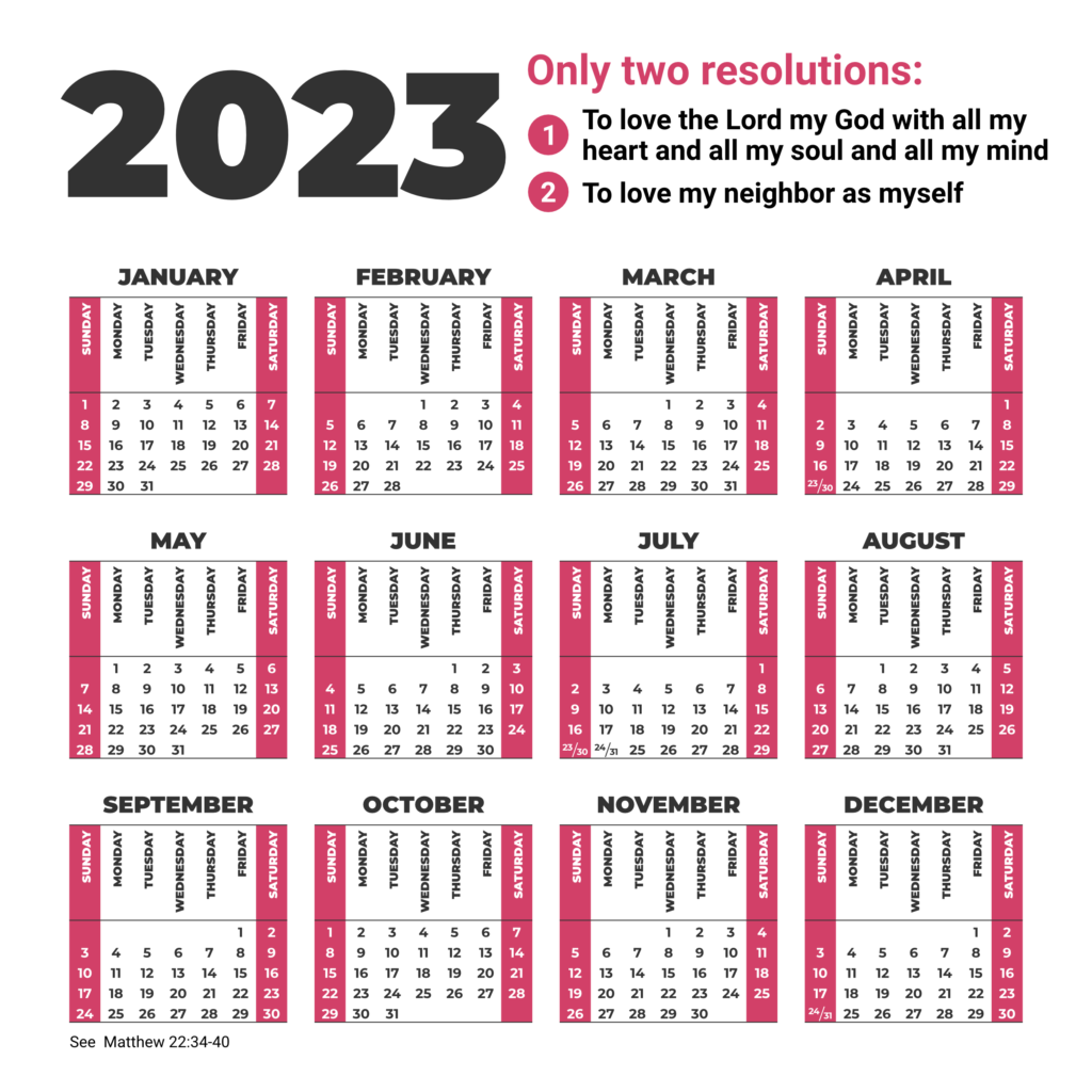 2023 resolutions calendar